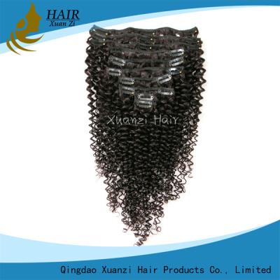 China Real 100% Virgin Hair Clip In Virgin Hair Extensions Kinky Curly Black 6A for sale