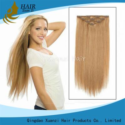 China Soft Double Drawn Unprocessed Clipin Hair Weft Blonde Color Clip In Hair for sale