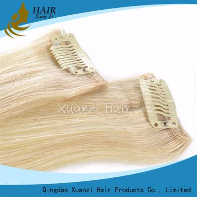 China Double Hair Blonde Clip In Virgin Hair Extensions Remy 7a 8a 9a Grade for sale