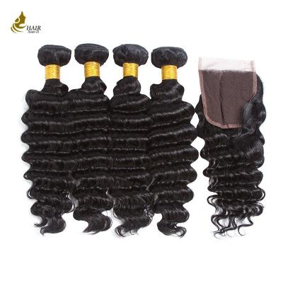 China Las extensiones sin procesar suaves 100% del pelo de Ladys profundamente agitan 4 paquetes/cierre en venta