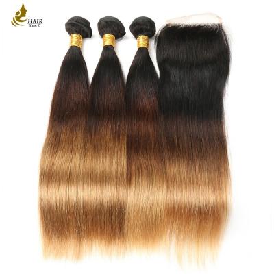 China Las raíces oscuras rubias colorearon extensiones del pelo de la Virgen ningún vertimiento con el cierre del cordón en venta