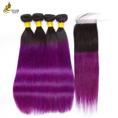 Chine Pré - paquets droits colorés de prolongements brésiliens de cheveux 4 avec la fermeture à vendre