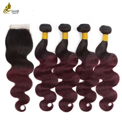 China Las extensiones coloreadas 4 paquetes T1B/99J del pelo de la Virgen con el cuerpo del cierre agitan en venta