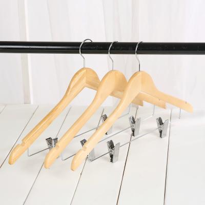 China CLASSIC high quality custom made wooden pants hanger with clips for pants and hangers for sale