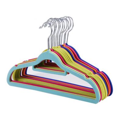 China Modern High Quality Space Saving Gold Hook Slivery Flocked Colorful Shirt Coat Clothes Velvet Hangers for sale