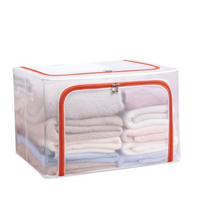 China Breathable Dtorage Box Steel Frame Wardrobe Organizer Bag With Handle Clear Window For Comforter Cover Clothes for sale