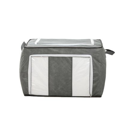 China New Durable Non-woven Foldable Storage Box Double Window Comforter Double Zipper Clothing Storage Bag for sale