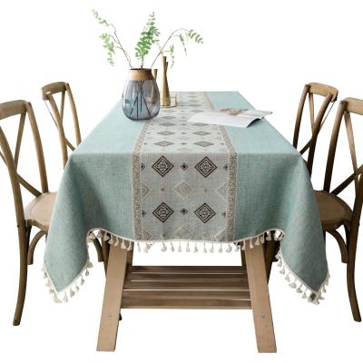 China Best Selling Tassel Modern Custom Logo Modern Tablecloth Linen Dustproof Dining Table Cloth for sale