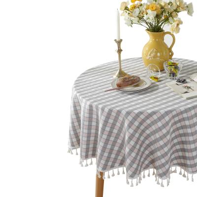 China Wholesale Waterproof Round Polyester Tablecloth Plaid Linen Home Decoration Dining Table Cloth for sale