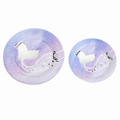 China Contemporary Hot Sale Dinnerware Set Custom Mermaid Model Disposable Paper Plate For Restaurant Party for sale