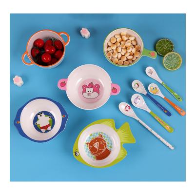 China Modern Cartoon Kids Cartoon Feeding Plate Set Baby Dishes Children Tableware Bowl Plastic Spoon for sale