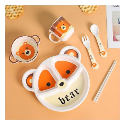 China Eco Kid Fiber Modern Dinnerware Set Bamboo Dishes Sets Tableware Cartoon Melamine Bamboo Kids Dinnerware Set for sale