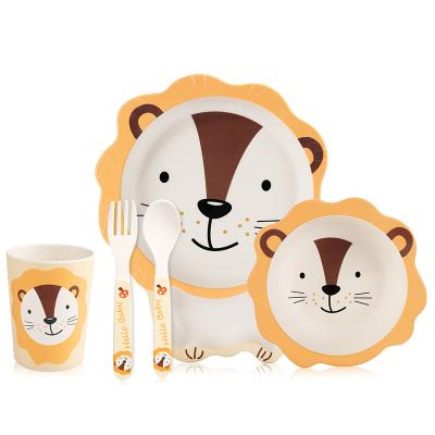 China 2021 Modern Cute Cartoon Children 5pcs Cutlery Set Bamboo Fiber Soup Bowl Dinnerware Set for sale