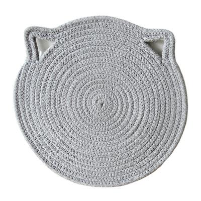 China Wholesale Viable Cat Shape Cute Cotton Coffee Cup Mats Braided Placemats Heat Resistant Dining Table Mat for sale