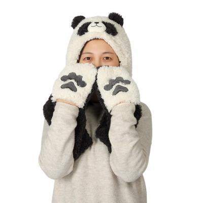 China COMMON Custom Plush Hat With Pocket Black And White Plush Animal Hat Panda Pocket Adult Animal Winter Hats for sale