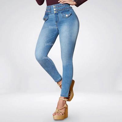 China 2023 QUICK DRY small leg high-waisted irregular waist stretch pants women's skinny columbian jeans lift high waist tail women jeans for sale