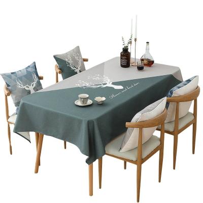 China CIS Oil Proof Cotton Waterproof Nordic Fancy Waterproof Polyester Blue Canvas Tablecloth for sale