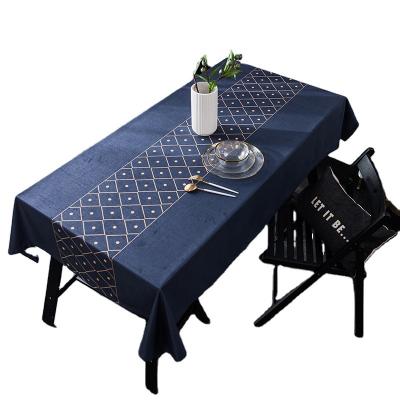 China Custom Waterproof Europe Navy Blue Sequin Fancy Velvet Polyester Waterproof Tablecloth for sale