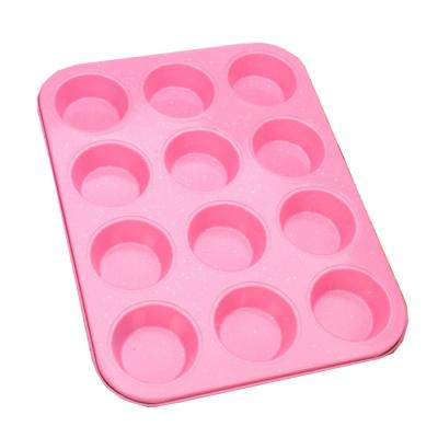 China 12 Cups Sustainable Metal Pink Cupcake Baking Tray Non-Stick Carbon Steel Cupcake Pan Cupcake Baking Tray for sale