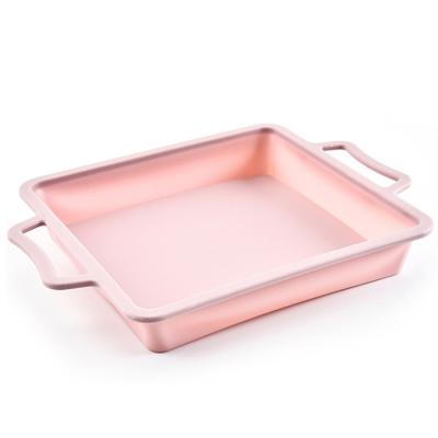 China Sustainable Kitchen Tray Square Silicone Cake Baking Bakeware With Handle for sale