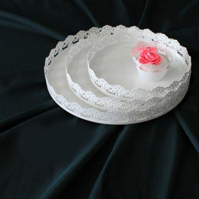 China Lace Edge White Metal Wedding Dessert Display Tray Cupcake Cake Decorating Party Supplies Fruit Pan for sale