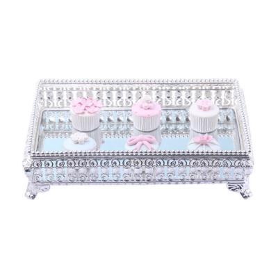 China Serving Tray Silver Mirror Tray Rectangle Ornament Display Dish Dessert Cupcake Display Top Wedding Viable for sale