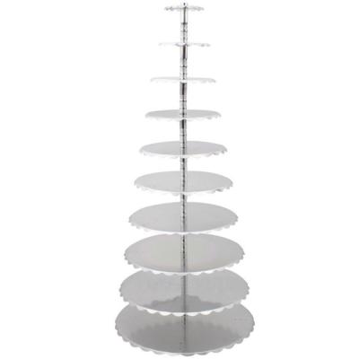 China Sustainable Silver Aluminum Alloy 10-Tier Cupcake Display Stand Wedding Cake Tree Tower Macaron Display Stand for sale