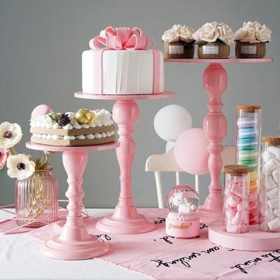 China Beautiful Non-rotating Pink Cupcake Cake Display Rack Wedding Party Dessert Stand Metal Cake Dish for sale