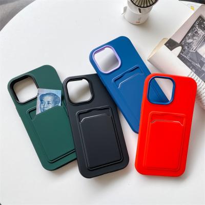 China Cell Phone Cases Pocket Card Back Shockproof Cover For iPhone 13/13 Pro Max Liquid TPU Card Holder Design Case for sale