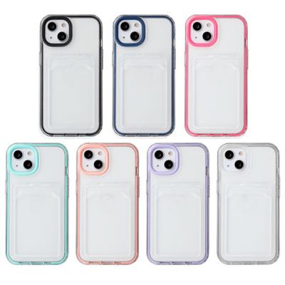 China Shockproof 3 in 1 Credit Card Holder Phone Case For iPhone 13 Transparent Shockproof Card Wallet Cover Clear Phone Case For Apple for sale