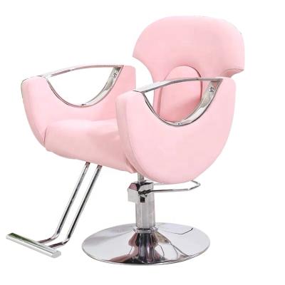 China Modern Pink Hydraulic Hairdressing Store Hydraulic Beauty Hair Equipment Salon Furniture Barber Chair for sale