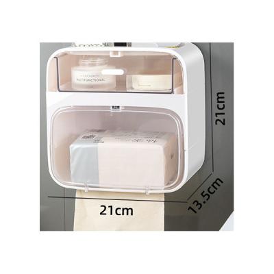 China Viable Good Quality Transparent Wall Mounted Holder 2 Tiers Waterproof Tissue Box Bathroom Tissue Box Organizer for sale