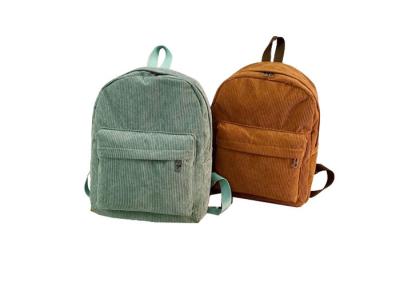 China Mochila de algodón 100% corduroy marrón con cierre de cremallera para niños en venta