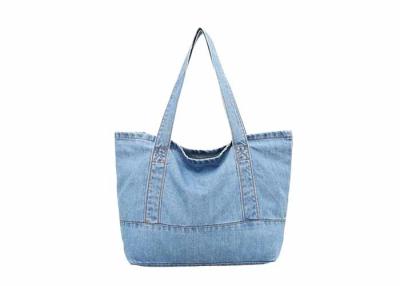 China Light Blue Denim Shopping Tote Bag Customized Silk Screen Printing for sale