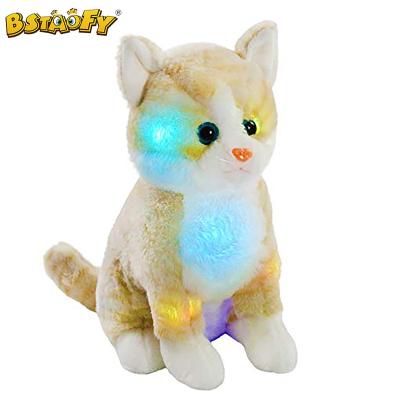 China LED Plush Toy Brown Cat Stuffed Animal Kitten Plush Orange Toy Floppy Soft Adorable Gift for Kids Toddlers on Birthday Halloween Christmas for sale