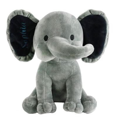 China Plush Customized Gray Baby Elephant Plush Toy Elephant Soft Toy Embroidered Name Soft On Ear Wholesale for sale