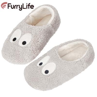 China Fashion Trend FurryLife Women's Plush Closed Back Slippers Soft Fur Heels Funny Eyes Non-slip Shoes For Indoor Winter for sale