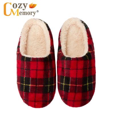 China Fashion Trend Memory Plaid Plush Comfortable Slippers Soft Slip On Home Shoes For Women Indoor Winter for sale