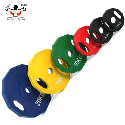 China Training Cross Fit Weightlifting Gym Training Two Handles Rubber Coated Dodecagon Weight Plates for sale