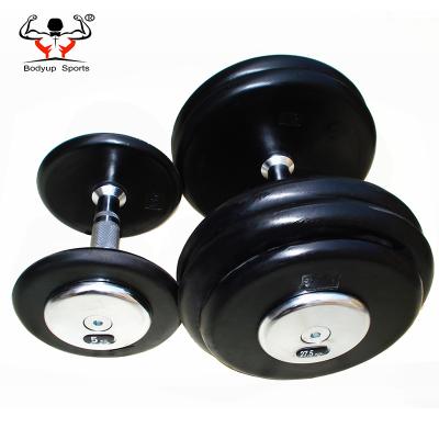 China Cross Fitted Pro Style Adjustable Weightlifting Rubber Training Dumbbell Set With Chrome Cap End for sale