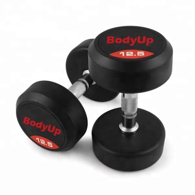 China High Quality Rubber Covered Dumbbell Fitness Round Fixed Solid Rubber Dumbbells for sale