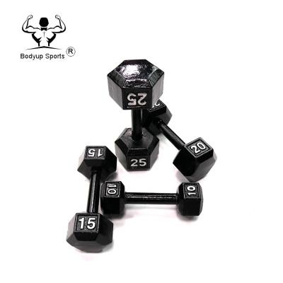 China Fixed Weightlifting Dumbbell Hammertone Metal Cast Iron Hex Solid Dumbbell for sale