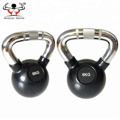 China Premium Chrome Rubber Coated Kettlebell Handle Black Virgin Rubber Coated Kettlebell for sale