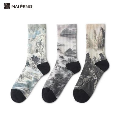 China Landscape Pattern sublimation printed socks Custom Digital Printing Socks for sale