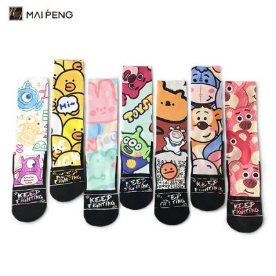 China Cartoon Half Terry Sublimation Printed Socks Breathable Cotton Custom for sale