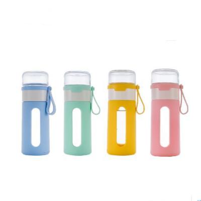 China New Arrival Logo 300ml 400ml Tea Separator Tea Vial Custom Viable Green Blue Yellow Pink Rose Glass Colored Water Bottle for sale