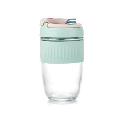 China 400ml 500ml Viable Portable Wide Mouth Glass Water Bottle Reusable Glass Drinking Water Bottle With Straw And Silicon Sleeve for sale