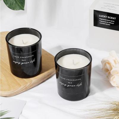 China Matte Black White 10oz 11oz Empty Votive Colored Glass Candle Jars Containers Black Metal Lid Luxury Wooden Home Candle Vessel Decoration for sale