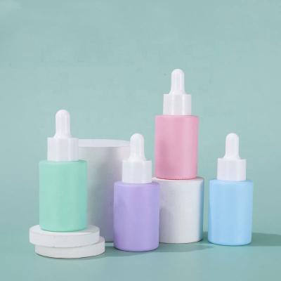 China Frost Blue Green Color 20ml 50ml 6oz 100ml 3.3oz 1oz 30ml Custom Cylinder Yellow Pink Serum Flat Shoulder Dropper Bottle for sale