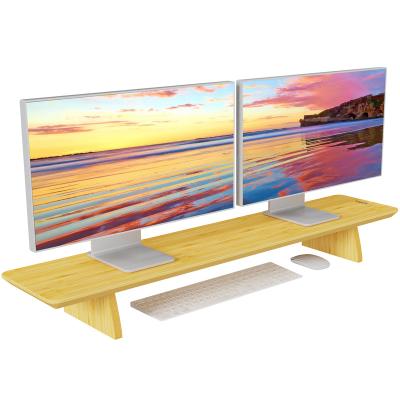 China Other Wooden SAMDI Desktop Shelf Double Monitor Rack Riser Bamboo Desk Monitor Stand for sale